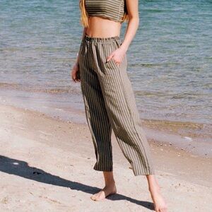 Merritt Charles Striped Rayon Pull-On Pants Elastic Waist Cropped Wide Leg S